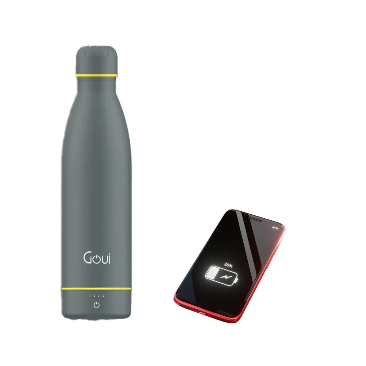 Goui Loch 420ml Water Bottle with 6000mAh Power Bank - Silver