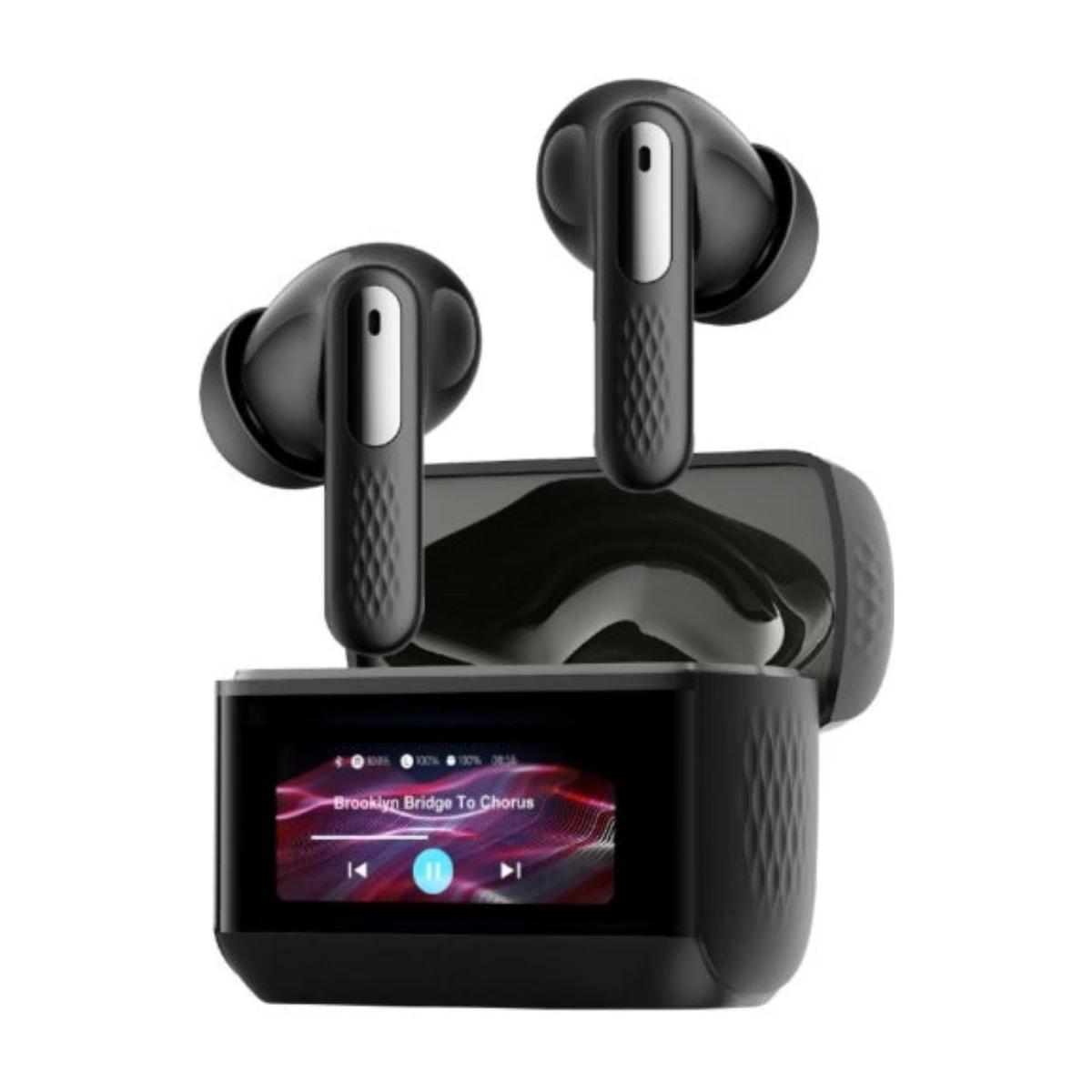 PROMATE Arix TWS Earbuds with ANC, Smart Touch Display, TFT IPS Screen, Quad-Mic ENC, 40-Hour Playtime, IPX5 Water Resistance, Custom EQ Controls - Black