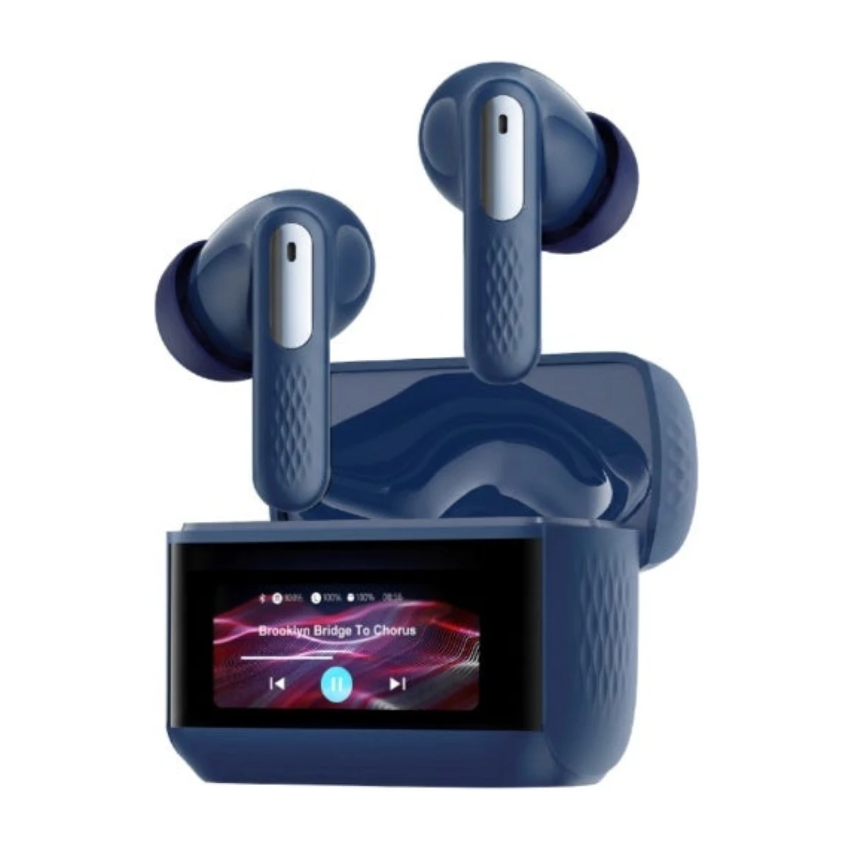 PROMATE Arix TWS Earbuds with ANC, Smart Touch Display, TFT IPS Screen, Quad-Mic ENC, 40-Hour Playtime, IPX5 Water Resistance, Custom EQ Controls - Deep Blue